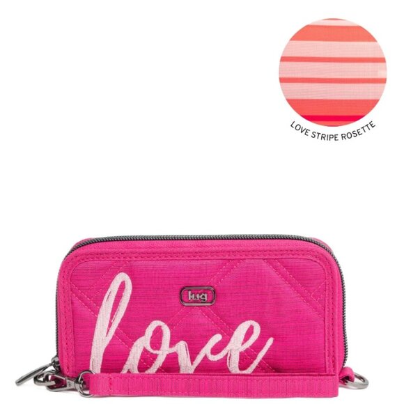 lug Handbags - Lug Whirly Love RFID Wristlet Wallet Brushed Rosette Pink with Bubble Pink Love